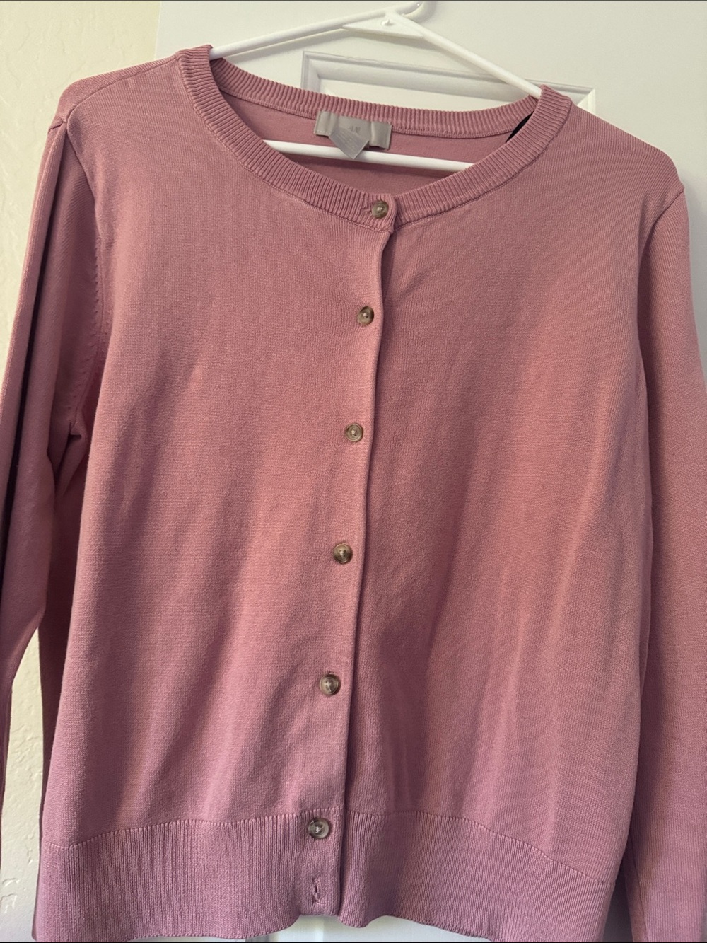 H&M Dusty Rose Round-Neck Button Cardigan